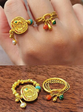 复古新中式碎金子弹力纳福指环