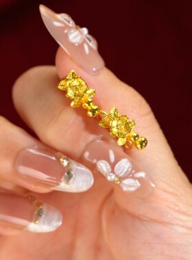 福禄生花古法铜镀金耳饰女仿真黄金耳环葫芦耳钉耳坠新中式精致