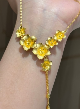 黄金色花朵项链奢华气质高级感三