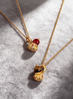 古法花丝 古言花窗吊坠项链 新中式香囊葫芦虎眼福珠毛衣链