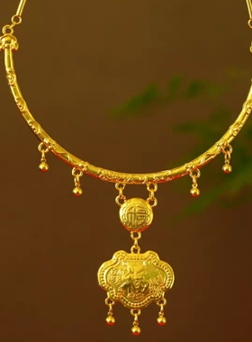 铜镀金活泼可爱金锁宝宝黄金项圈百福锁满月百天周岁婴儿长命锁