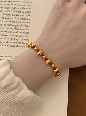 铜镀金古法沙金小元宝本命年红绳手链转运手绳编织手串 中国风