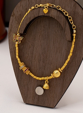 新款传承鎏彩蝴蝶手串手链新中式沙金莲蓬手链珐琅蝴蝶手串女