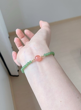 红情绿意~天然盐源玛瑙手链间隔碧玉手串女小众设计高级感手饰