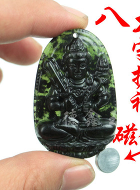 墨玉吊坠天然药王石蛇纹石玉龙牌老虎墨绿玉牌子挂件打灯透绿玉坠