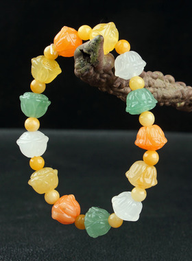 金丝玉手链 新疆克拉玛依金丝玉五彩南瓜珠手链 糖果色女款手链