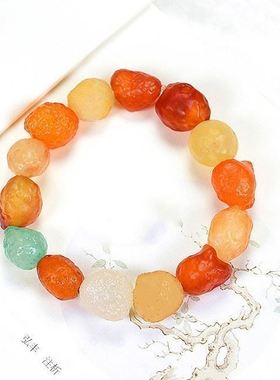 阿拉善七彩玛瑙原石手链男女戈壁玉糖果色彩色葡萄干手串本命年