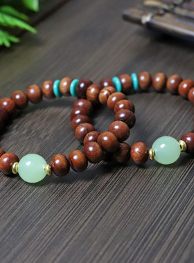 黄花梨木加夜明珠项链套装土沉手串佛珠配夜明珠黑土沉香木头手串