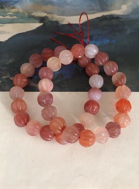 天然粉盐源玛瑙南瓜手串单圈水晶绯红回纹珠佛头手链直播货源批发