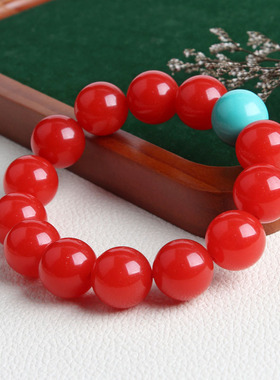 16mm柿子红圆珠手链石英岩玉红色满肉南红玛瑙色大气男女情侣手链
