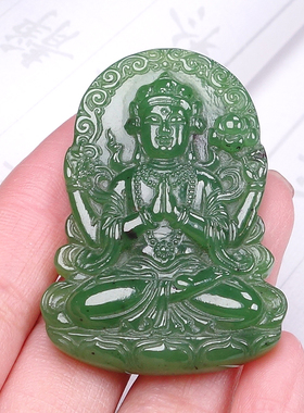 天然和田玉碧玉观音吊坠莲花度母观音菩萨挂件项链仿玉项链