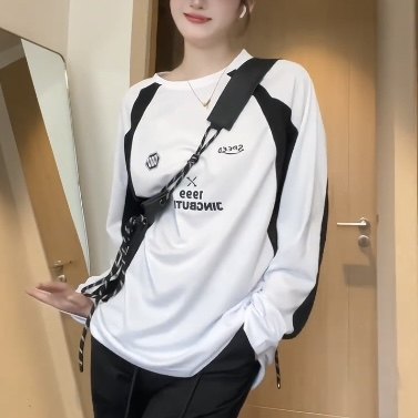 美式穿搭拼接撞色插肩袖长袖男女训练服T恤健身跑步打球运动体育,淘宝优惠券,粉丝福利购,淘宝优惠卷