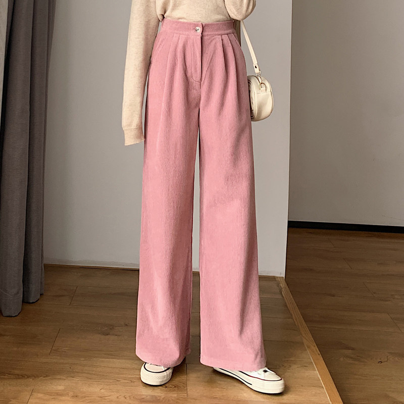 灯芯绒女秋冬2021新款高腰阔腿裤 述颜休闲裤