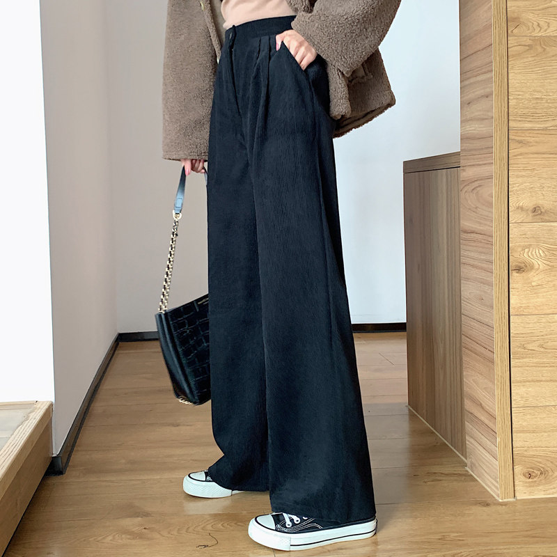 灯芯绒女秋冬2021新款高腰阔腿裤 述颜休闲裤