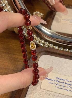新中式天然石榴石手串黄水晶葫芦手链女小众设计本命年红色手饰