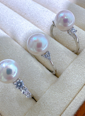 天然珍珠戒指淡水一颗纯银锆石s925诸暨单颗简单大码胖mm粗手指