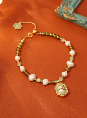 高级感天然淡水珍珠手链莫奈花园中古风时尚个性手串流行设计手饰