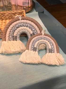 Nordic Room Decoration Handmade Woven Cotton Rope Rainbow Ha