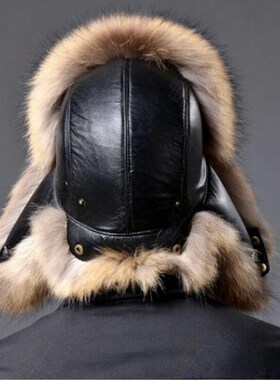 Real Raccoon Hats Men's Trapper Hats Fur&Lamb Leather