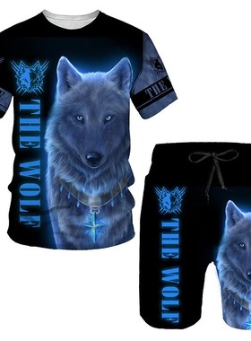 Ferocious Wolf Summer 3D Printed Men's T-shirt Shorts Set Me