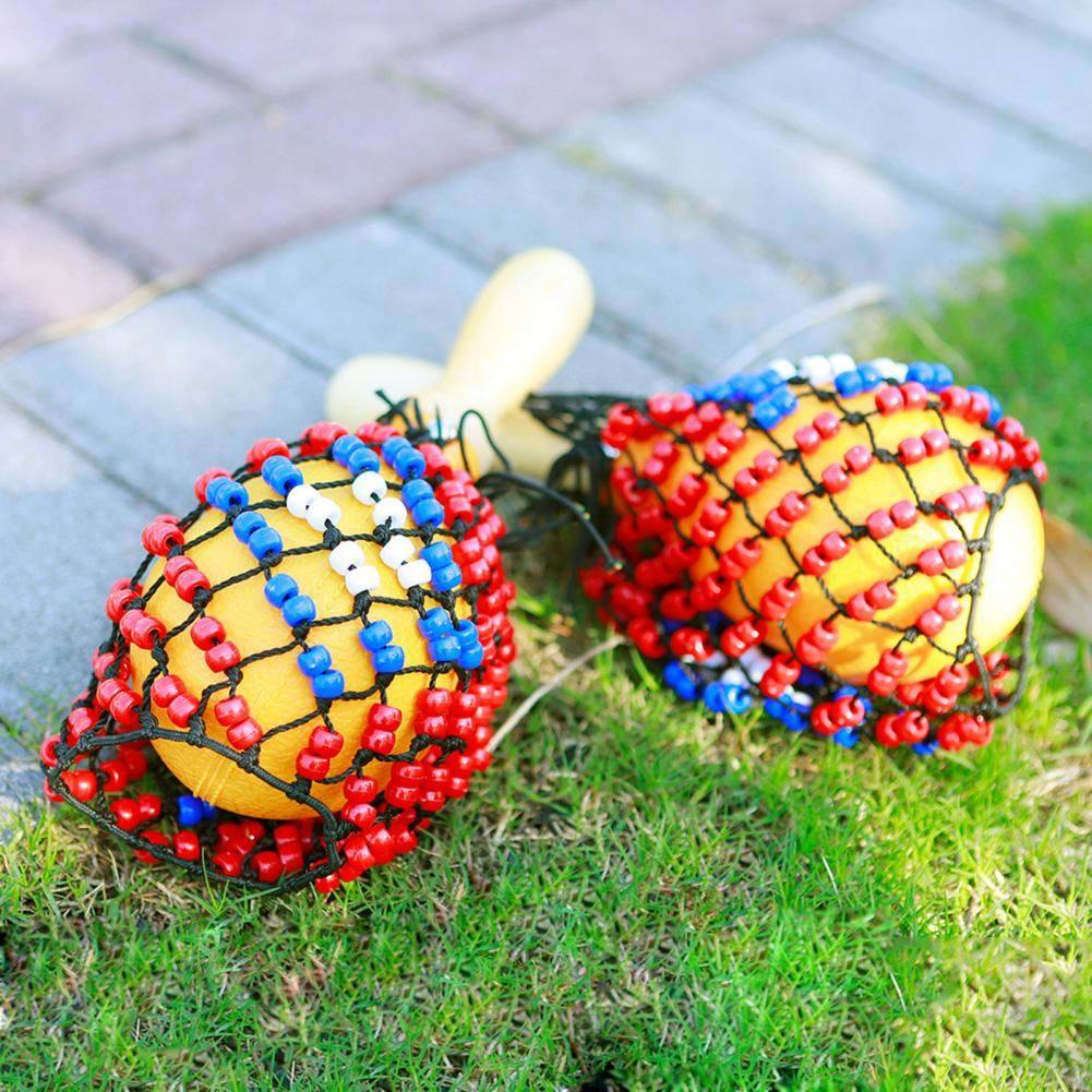 2Pcs Children Bead Net Wooden Sand Hammer Hand Tambourine Pe - 图0