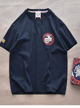 Retro cotton short-sleeved T-shirt men's back print Japa