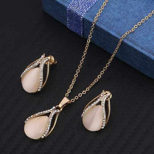 Fashion Golden Plated Opal Jewelry Sets For Woman Cubic Zirc-图0