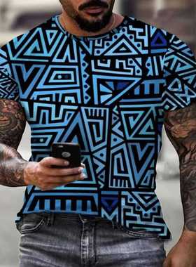 Discolortion Retro Plid Striped Summer Men's T-Shirt 3D