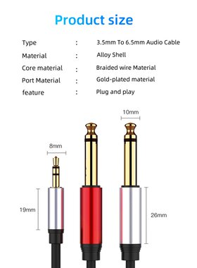 .5mm to Dual 6.5mm Adapter Jack Audio Cable .5 Jack Splitt
