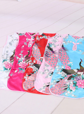 Cheongsam Dress 2Y-8Y Baby Girl Summer Clothes Peacock Sleev