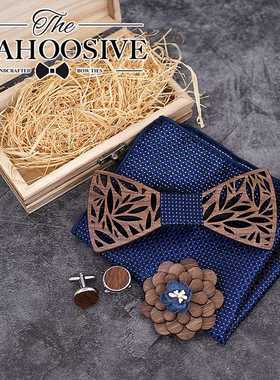 Paisley Wooden Bow Tie Handkerchief Set Men's Plaid Bowt