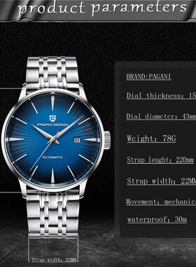 PAGANI DESIGN Men's Fashion Casual Mechanical Watches Water