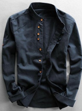 Men's Cotton Linen Shirts Long Sleeve Men Casual Slim Ma