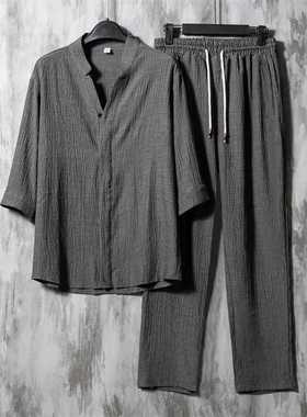 Men	s Suit Chinese Style Retro Loose Men Half Sleeve Ice