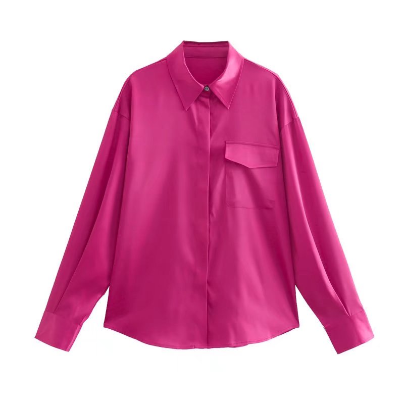 2022 Women's Jacket Silk Satin Texture Loose Shirt Jacke - 图0