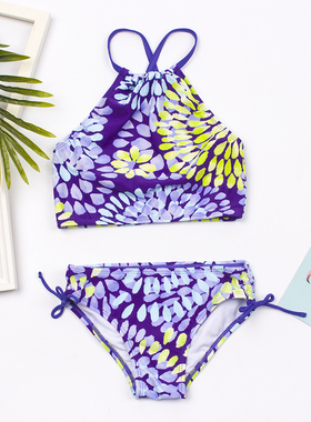 Flower Print Girls Swimsuit Swimwear Colorful Kids Bikinis S
