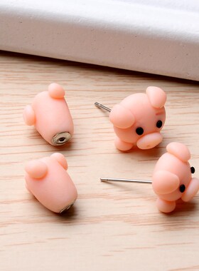 Hot Sale Handmade Polymer Clay Cute Pink Pig Earrings For W