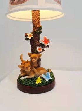 Country Cat Dog Desk Lamp USB Resin Figurine Landscape Night
