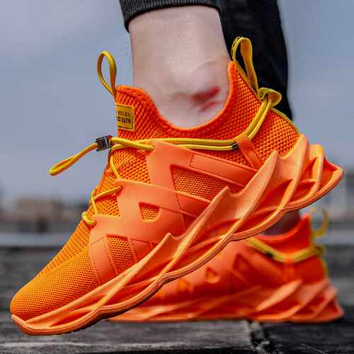 Hot Orange Men Sneakers Big Size Unisex Mesh Breathable Casu-图0