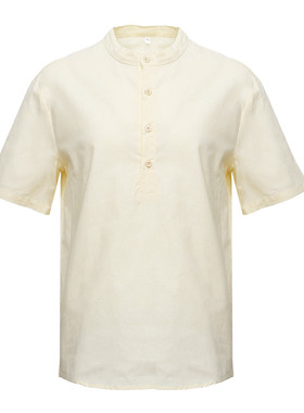 Men Linen Shirts Short Sleeve Breathable Men's Baggy