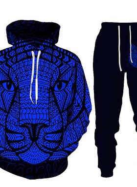 Men's Hoodie suit, Animal Tiger printed sportswear, long sle
