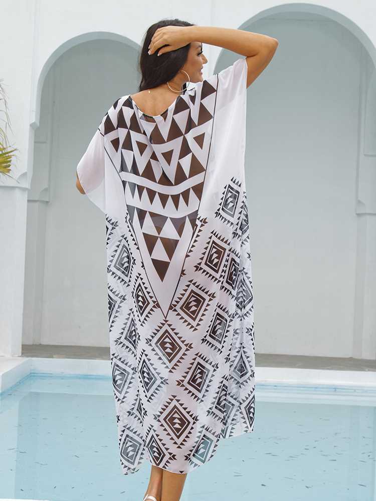 Sunforyou Plus Size Beach Cover Up Chiffon Dress Saida De Pr-图0