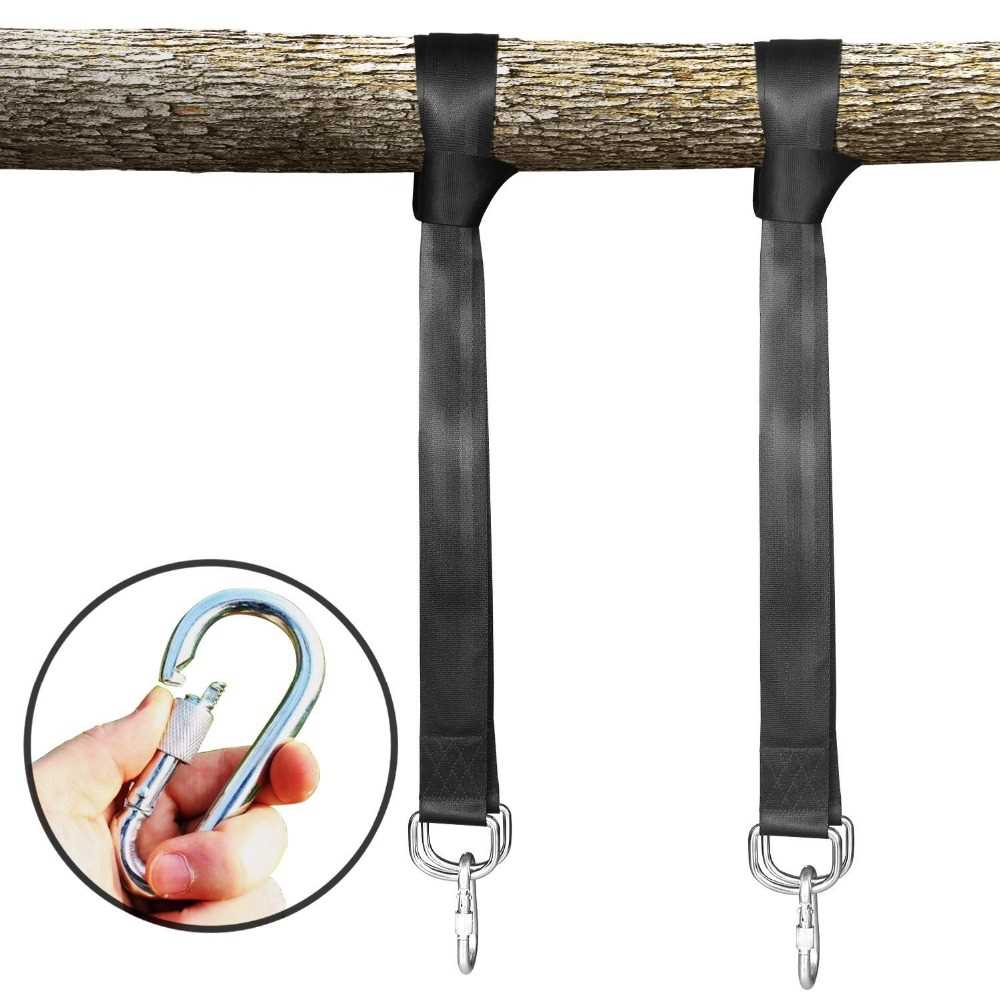 One Pair ree Swing Hanging Kit Hammock Straps Rope Carabiner - 图0