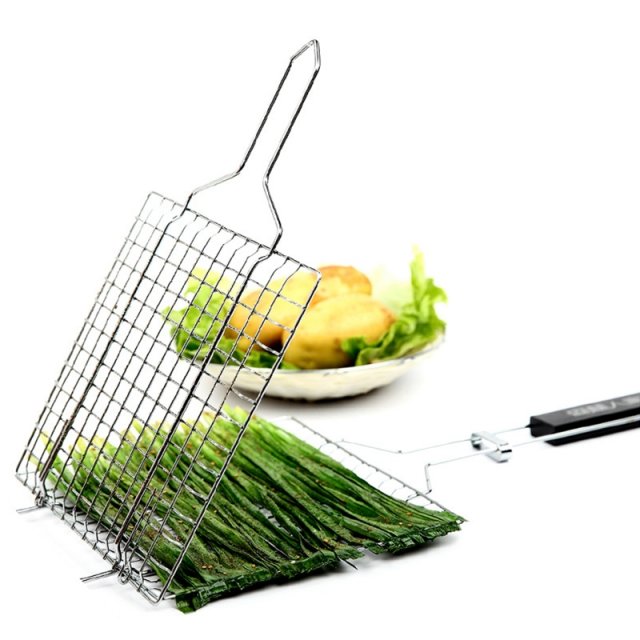 Barbecue Grilling Basket Grill BBQ Net Wooden Handle Meat Fi - 图1