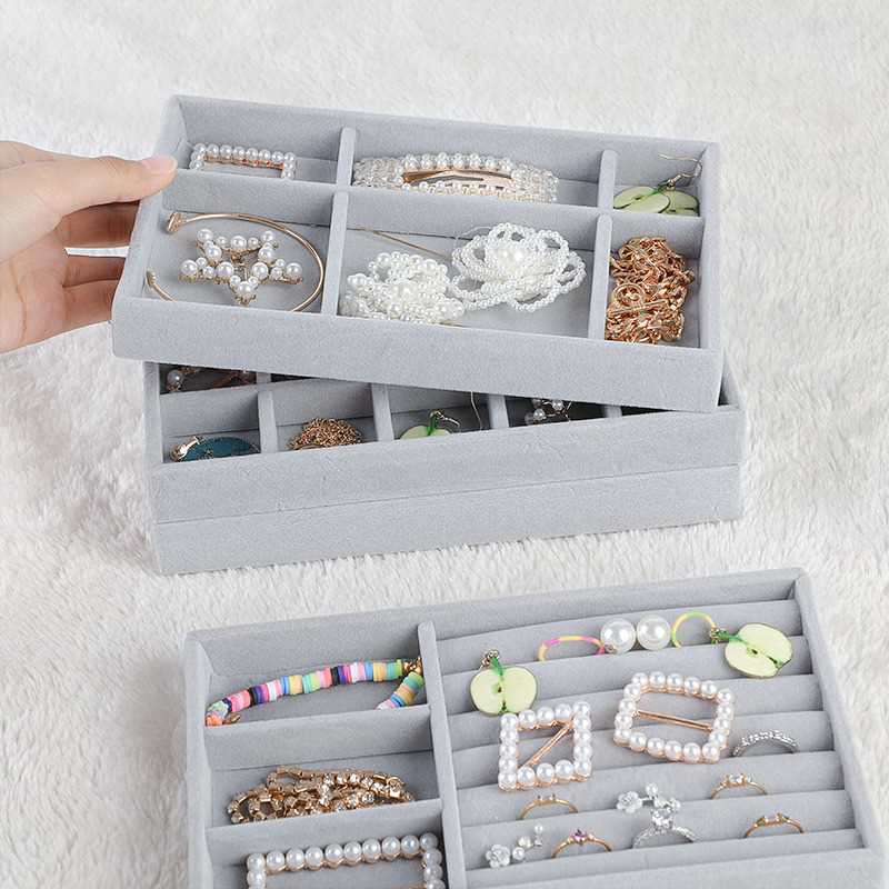 Gray Velvet Stackable Jewelry Display Tray Case for Jeweller - 图3