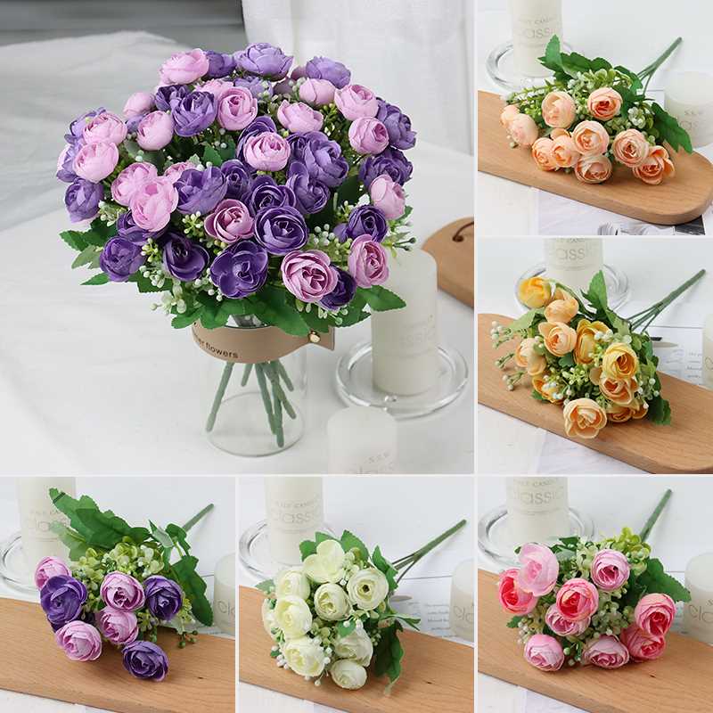 Artificial Flowers Simple 10 Heads Bouquet Rose Silk High E - 图0