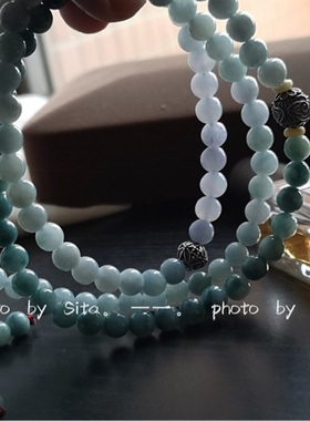 雾霾蓝老坑种翡翠原创孤品佛珠