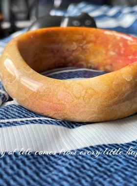 收藏级别珊瑚玉水晶手镯橙红艳色