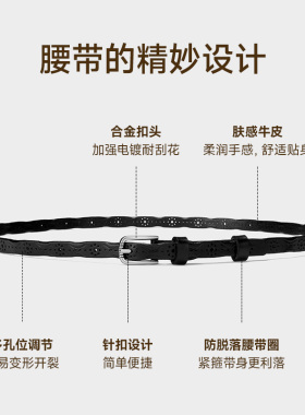 皮尔卡丹皮带女款针扣2026年新款枪色搭配牛仔裤腰带百搭韩版真皮