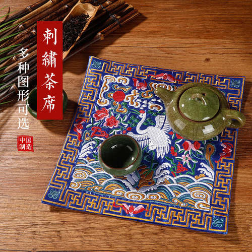清代官服补子绣片文官一品仙鹤绣花补子工艺礼品绣片鼠标垫茶杯垫-图0